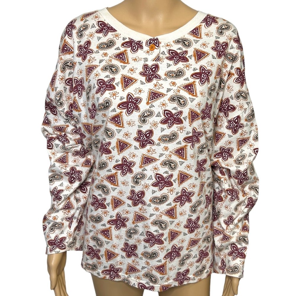 Vintage Gitano Womens‎ 22W Beige Paisley Floral Long Sleeve Blouse Shirt Top